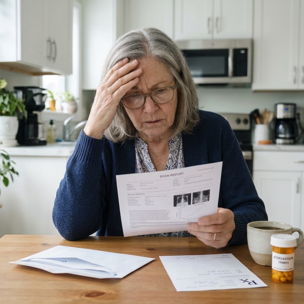 Worried woman reading her scan results
